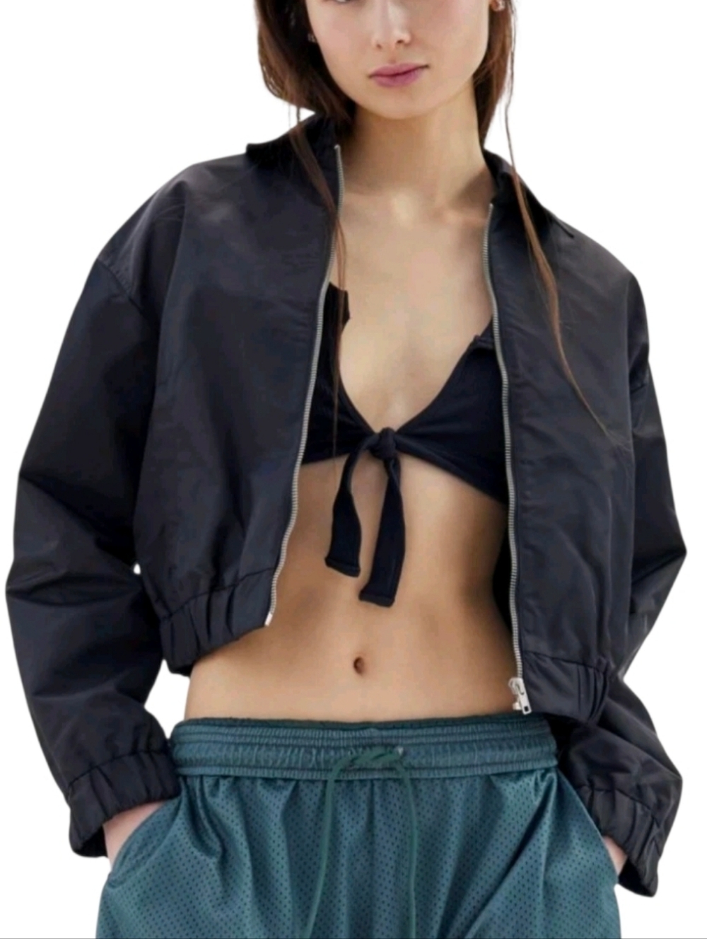 Urban Outfitters Kyle Women's Cropped Black Bomber Jacket